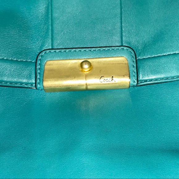 Coach Small Teal Leather Handbag W/ Gold Hardware - Picture 4 of 5